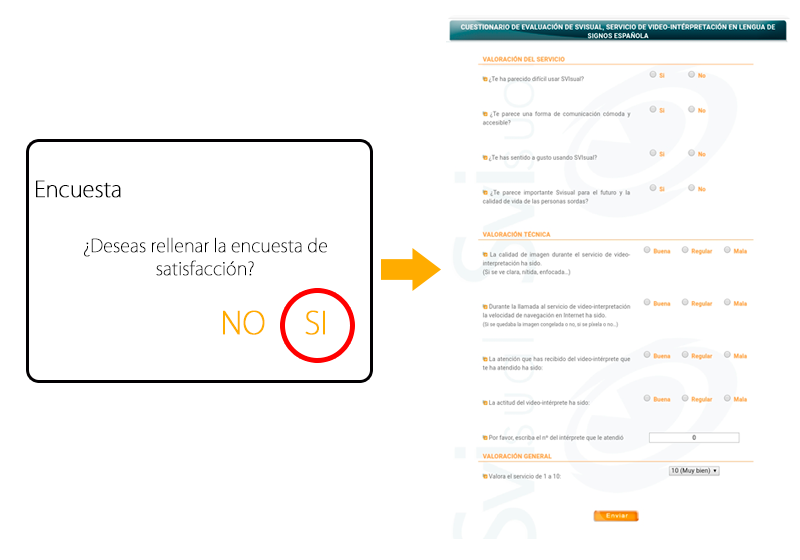 Ventana preguntando si desea realizar la encuesta de satisfacción
